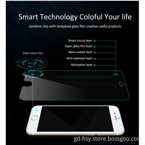 HUYSHE Hot Selling 0.2mm 2.5D 9H Japan Asahi Smart Key Tempered Glass Screen Film for iphone6/6plus